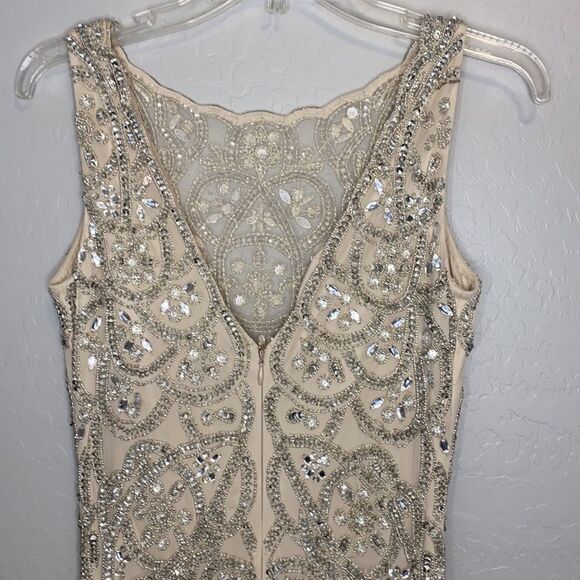 Aidan Mattox Champagne V-Neck Illusion Gown Size 2 - Picture 5 of 16